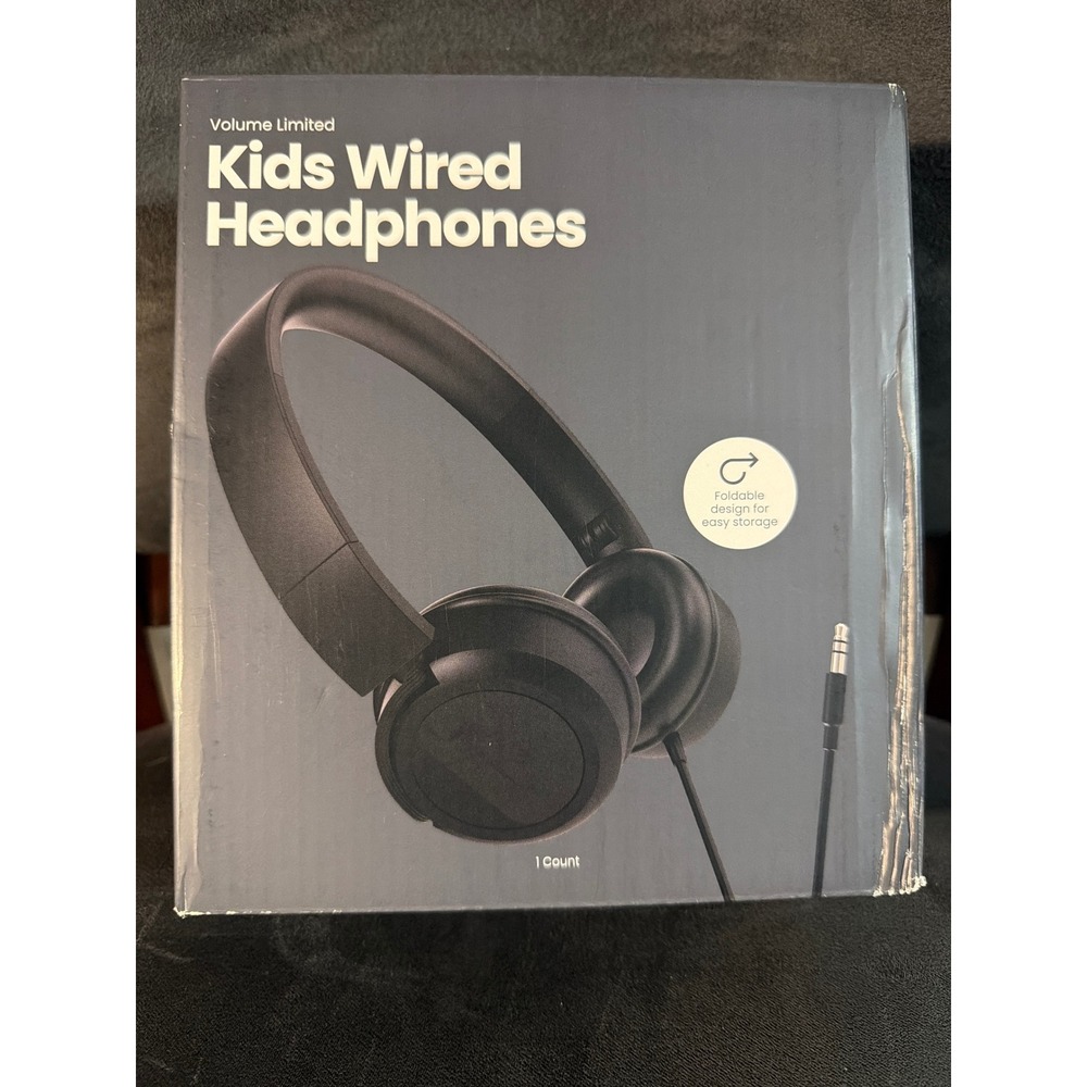 Volume Limited Kids Wired Headphones Black Foldable Over Ear 85dB Limit Ages 6+